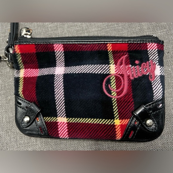 Juicy Couture Handbags - Juicy Couture Retro Plaid Velour Wristlet in Black and Red